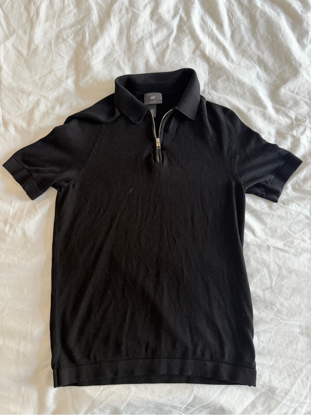 H&M Black Short-Sleeve Zip Polo